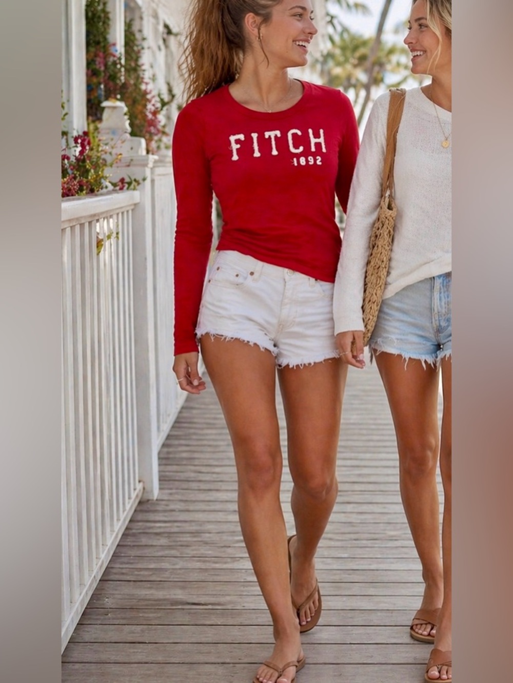 Abercrombie & Fitch Red Long-Sleeve Crew Tee with Stitched Logo - Size Medium